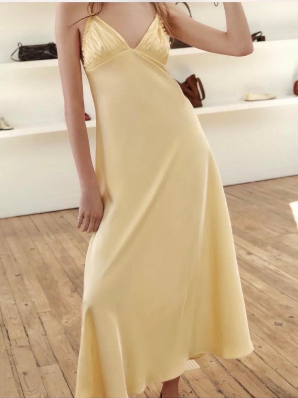 Zara Pale Yellow Satin Slip Maxi Dress